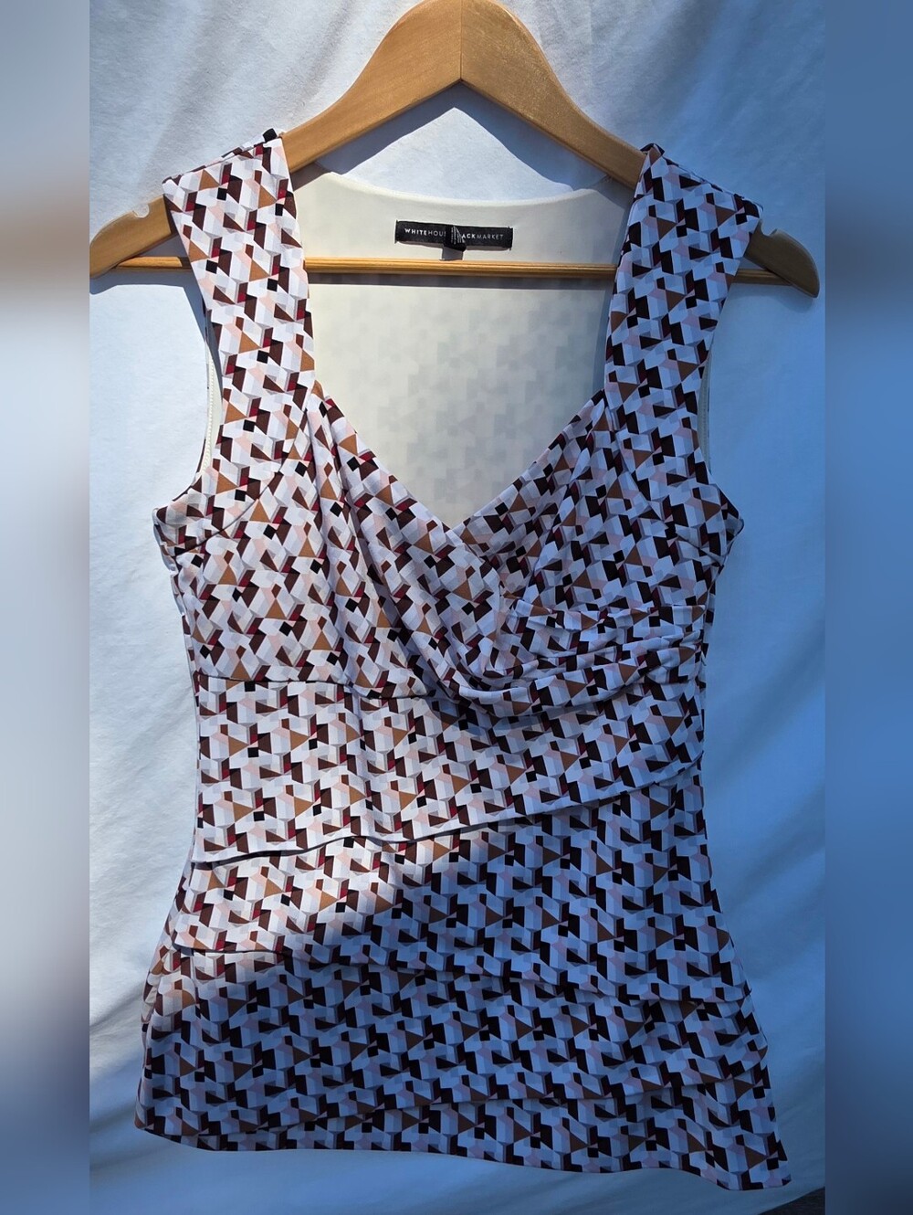 WHBM Small Sleeveless Geometric Print Tank Top, ruffle-layered